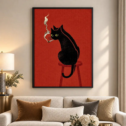 Black Cat Smoking on Red Wall Art 5