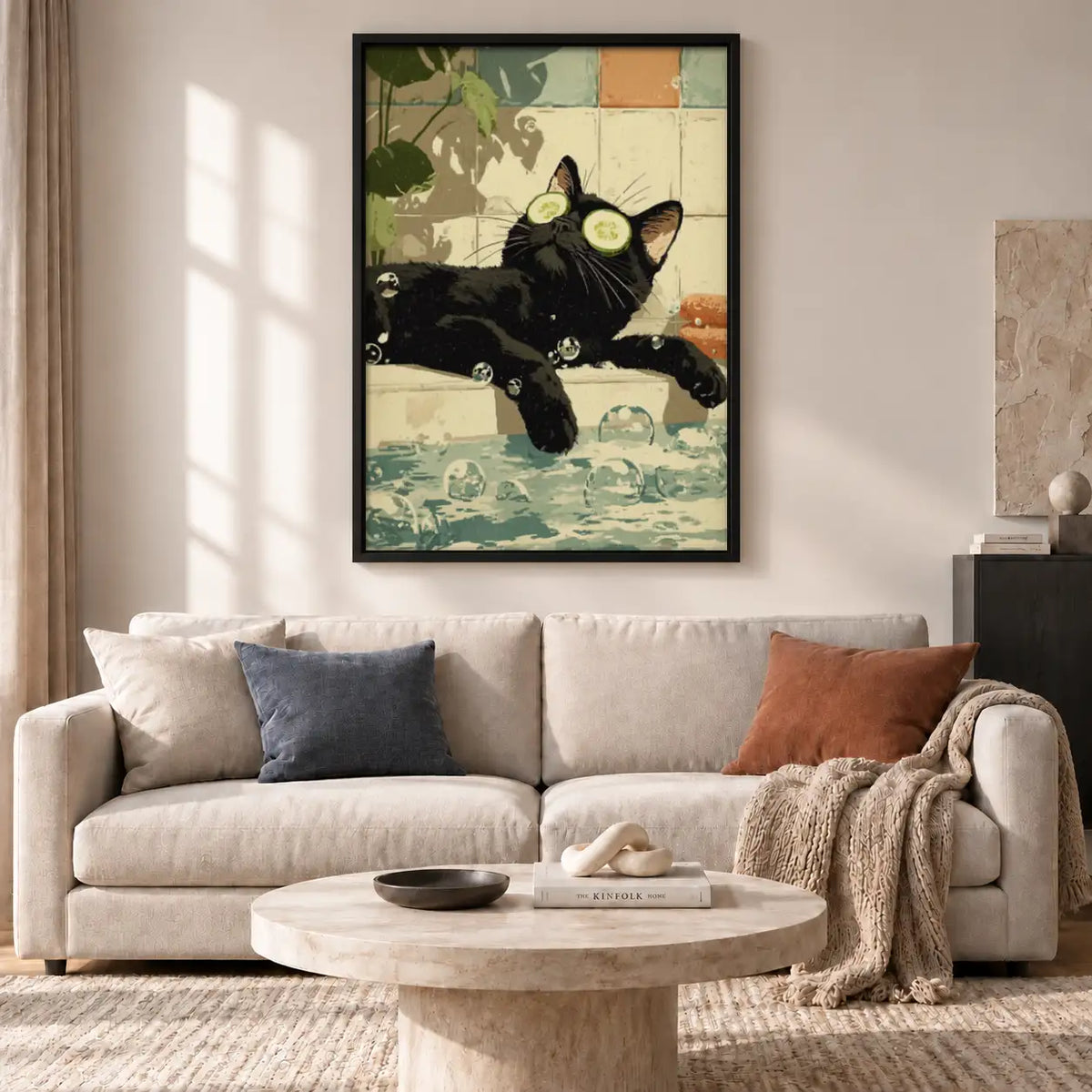 Black Cat Spa with Cucumber Eyes Wall Art 2
