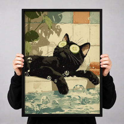 Black Cat Spa with Cucumber Eyes Wall Art 3