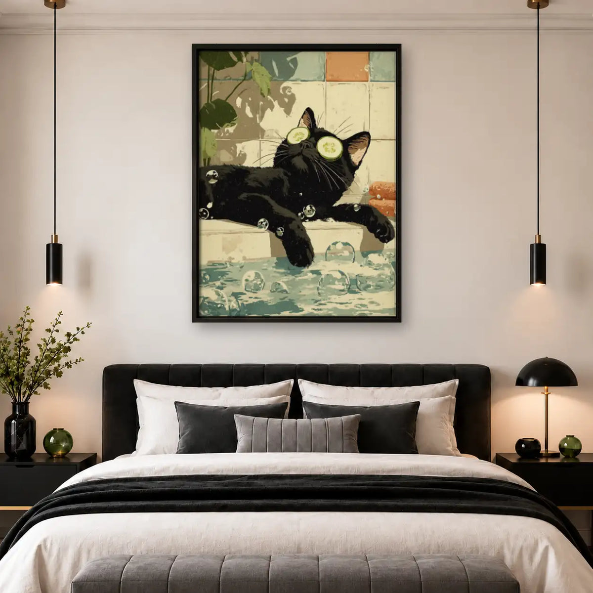 Black Cat Spa with Cucumber Eyes Wall Art 4