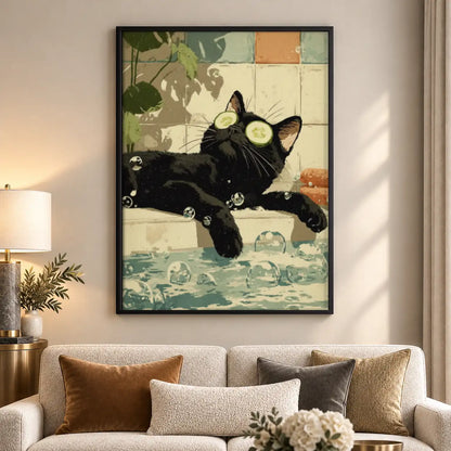 Black Cat Spa with Cucumber Eyes Wall Art 5