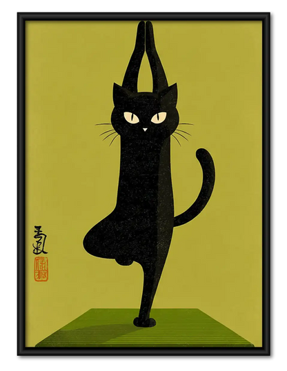 Black Cat Standing on One Leg Wall Art 1