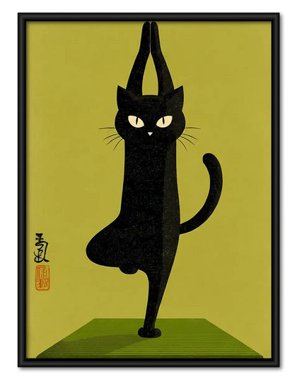 Black Cat Standing on One Leg Wall Art