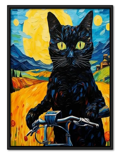 Black Cat Starry Landscape Wall Art 1