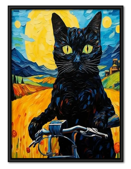 Black Cat Starry Landscape Wall Art