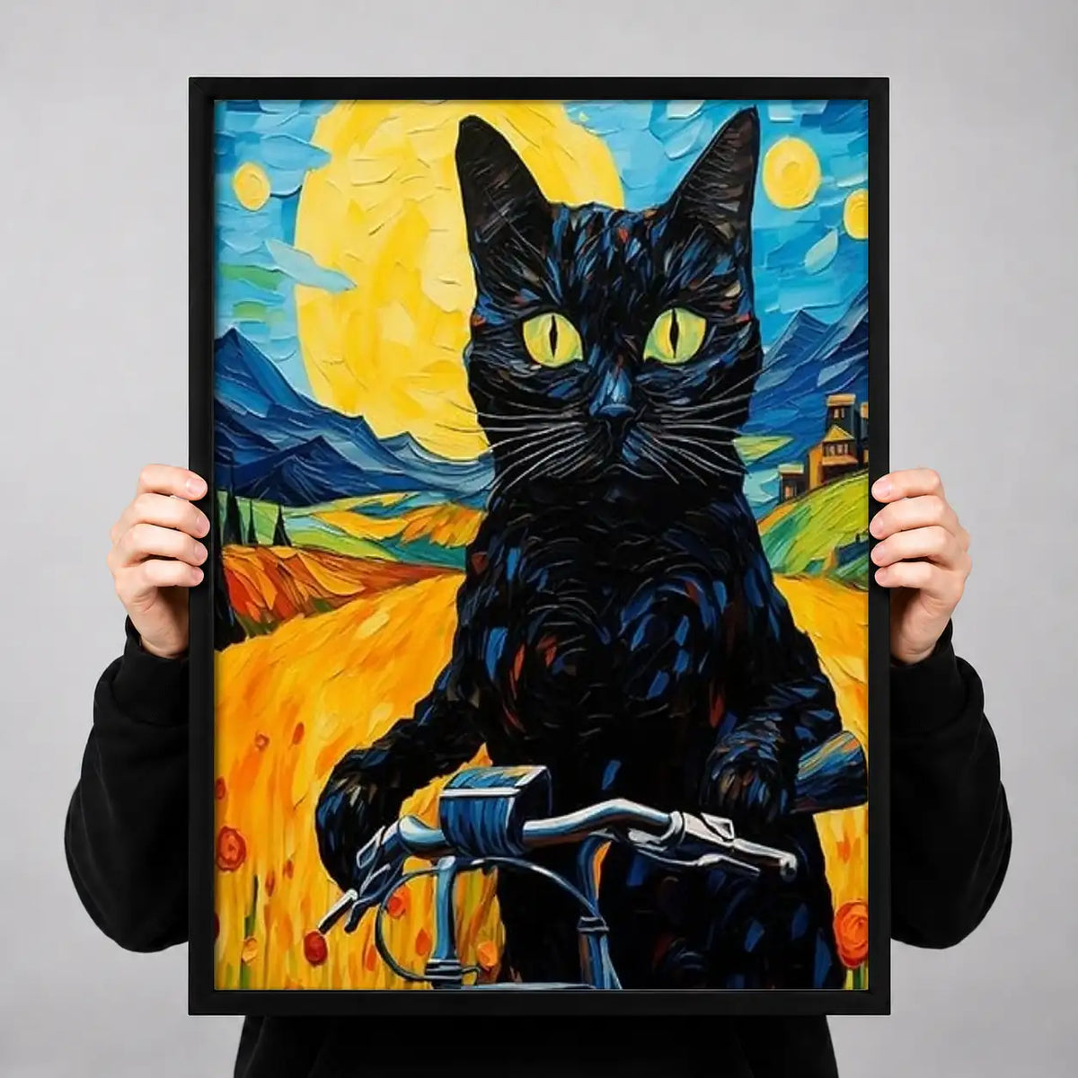 Black Cat Starry Landscape Wall Art 3