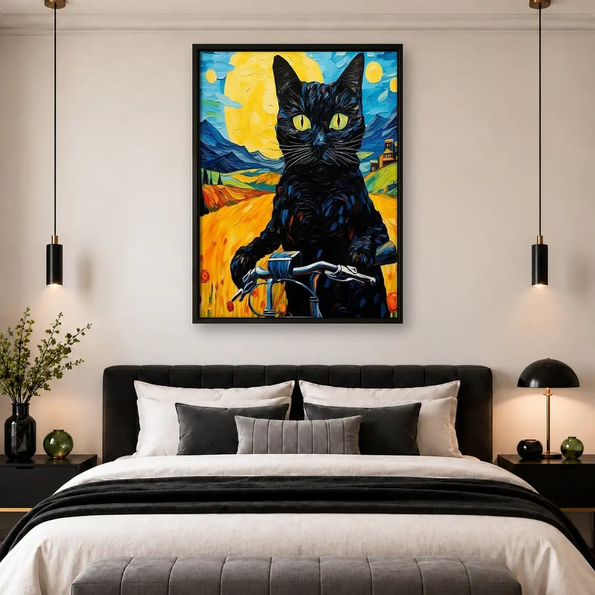 Black Cat Starry Landscape Wall Art 4