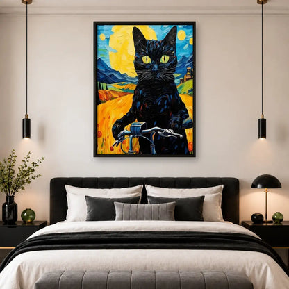 Black Cat Starry Landscape Wall Art 4