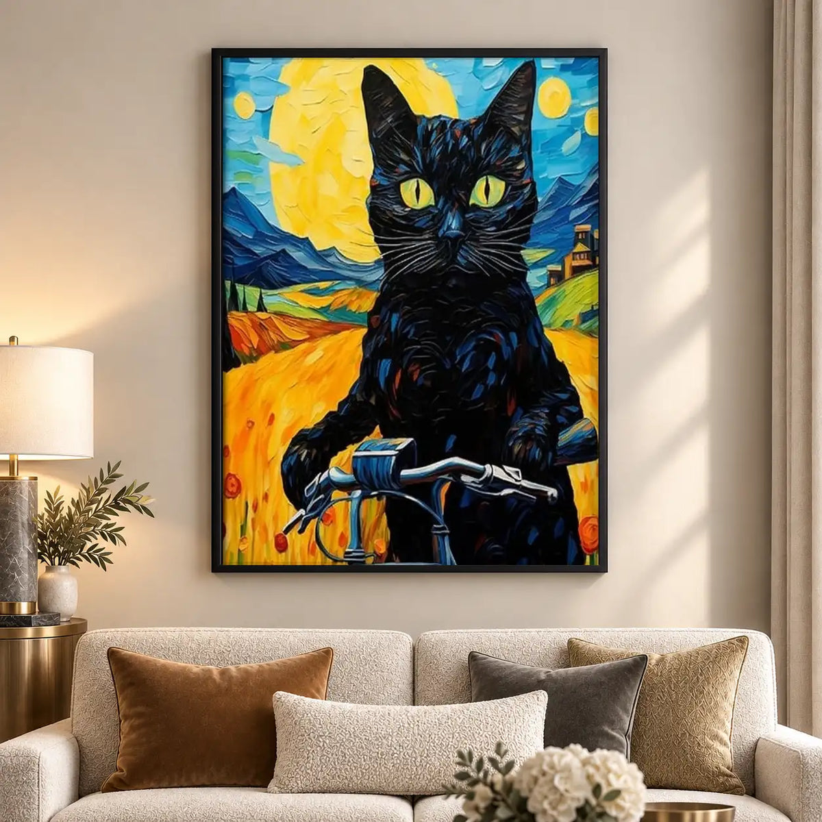 Black Cat Starry Landscape Wall Art 5