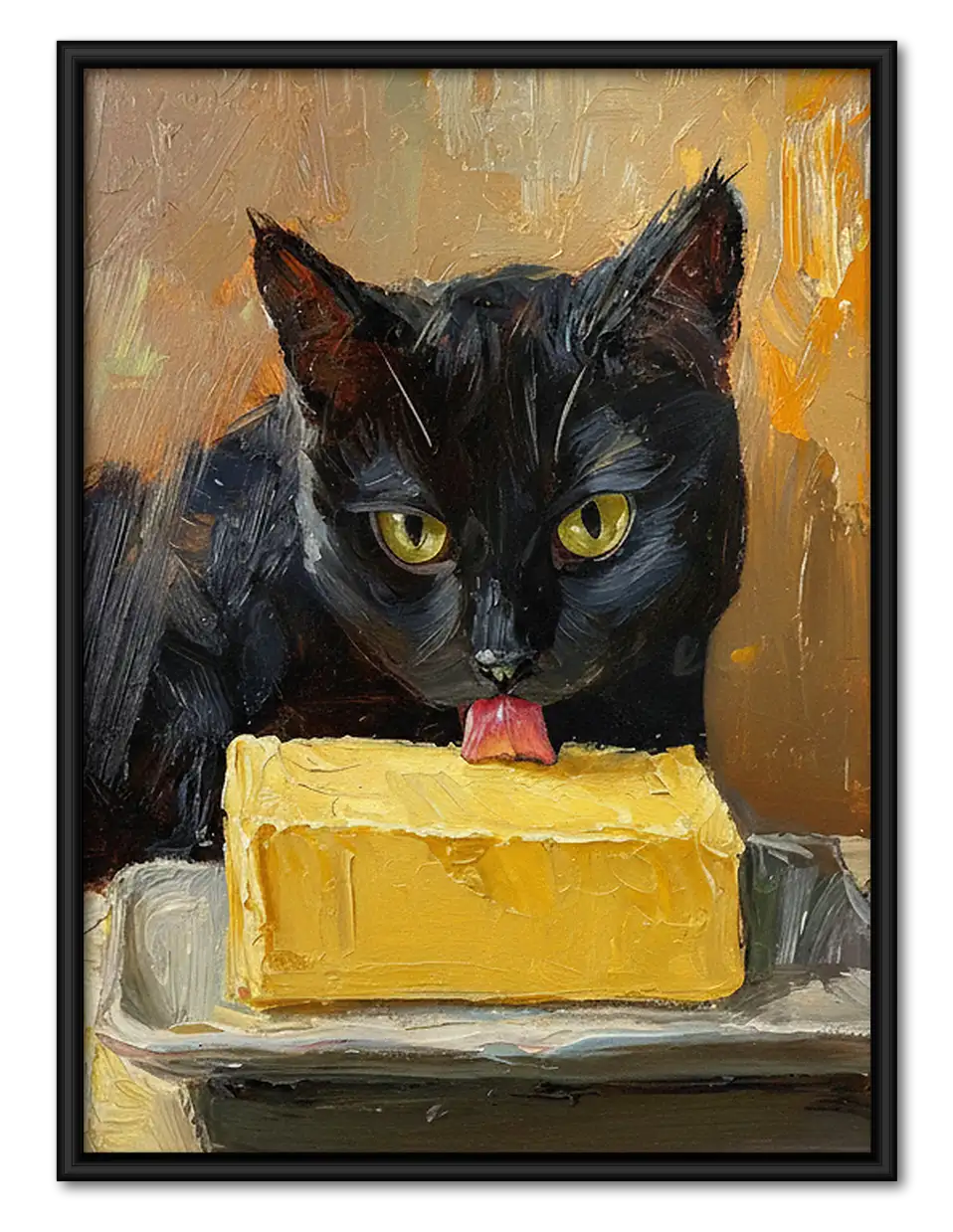 Black Cat Stealing Yellow Cake Wall Art 1