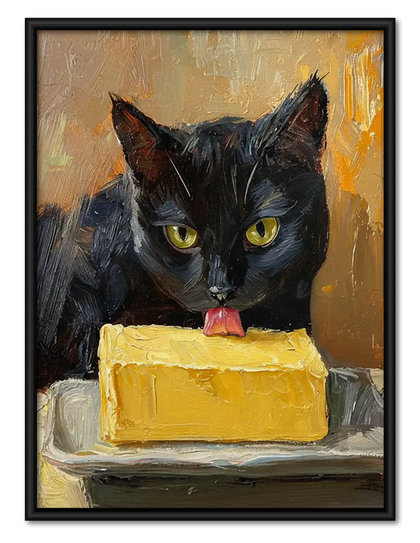 Black Cat Stealing Yellow Cake Wall Art