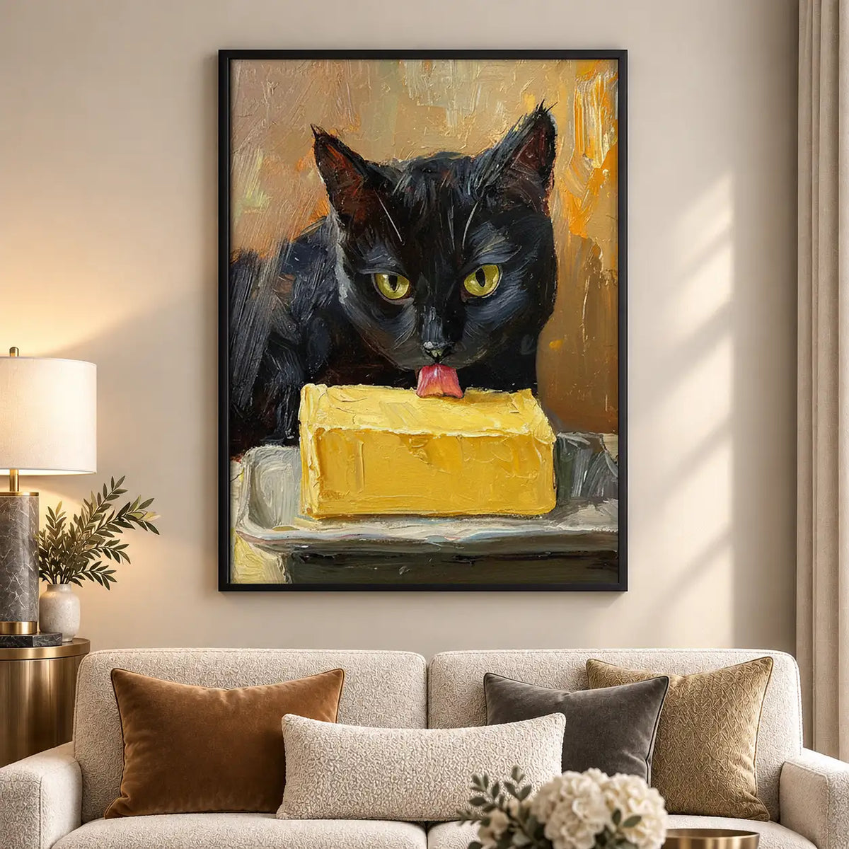 Black Cat Stealing Yellow Cake Wall Art 5