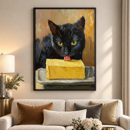 Black Cat Stealing Yellow Cake Wall Art 5