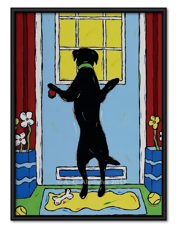 Black Cat Watching at the Window Wall Art