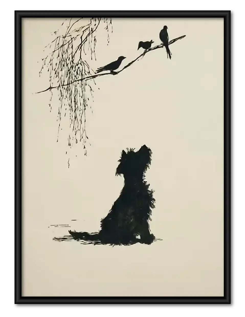 Black Cat Watching Birds in Tree Wall Art 1