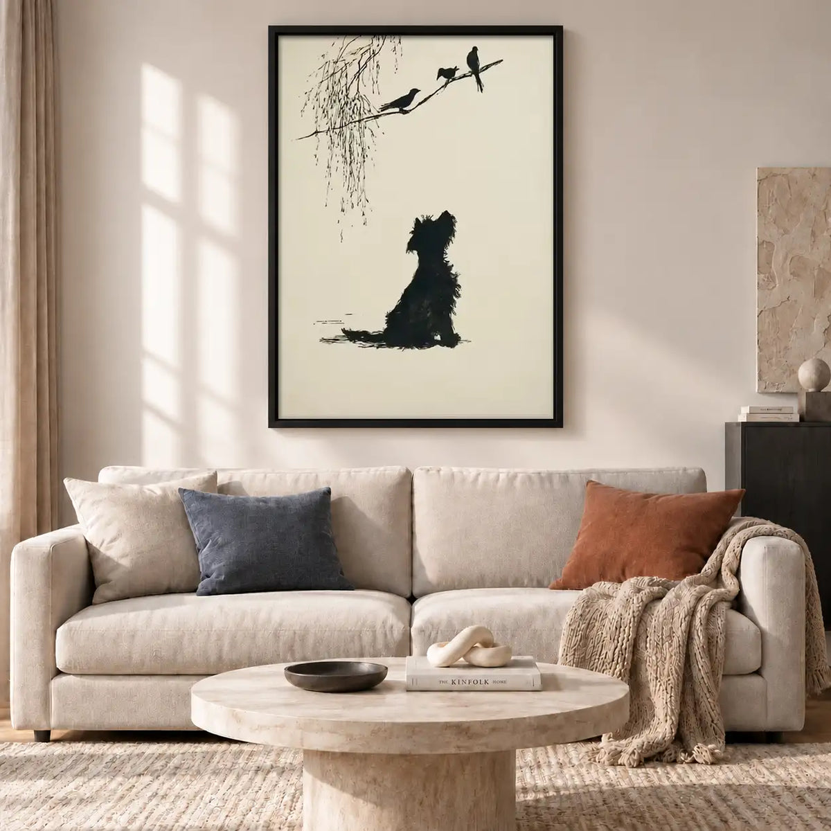 Black Cat Watching Birds in Tree Wall Art 2
