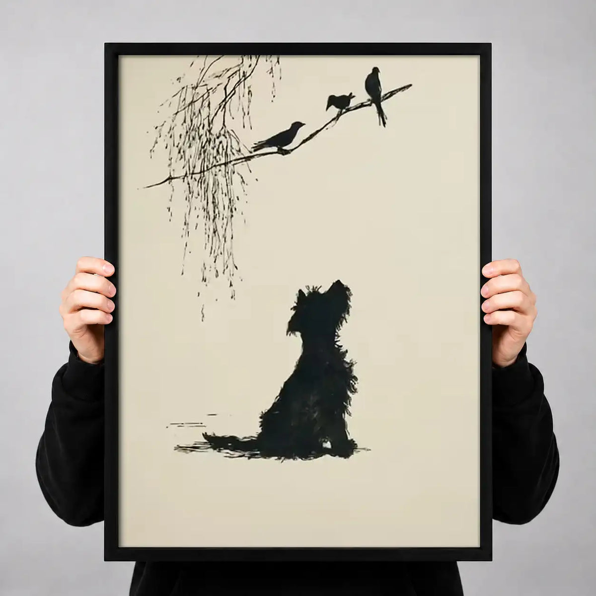 Black Cat Watching Birds in Tree Wall Art 3