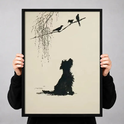 Black Cat Watching Birds in Tree Wall Art 3