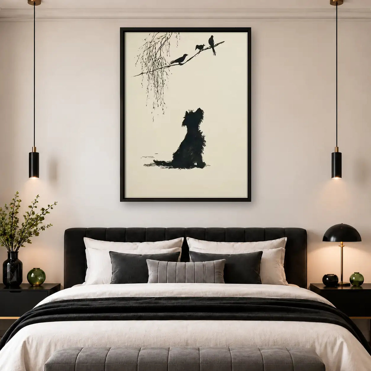 Black Cat Watching Birds in Tree Wall Art 4