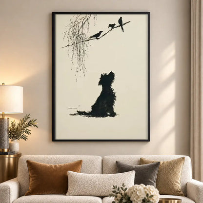Black Cat Watching Birds in Tree Wall Art 5