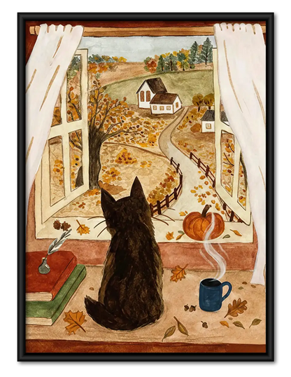 Black Cat Watching from Balcony Wall Art 1