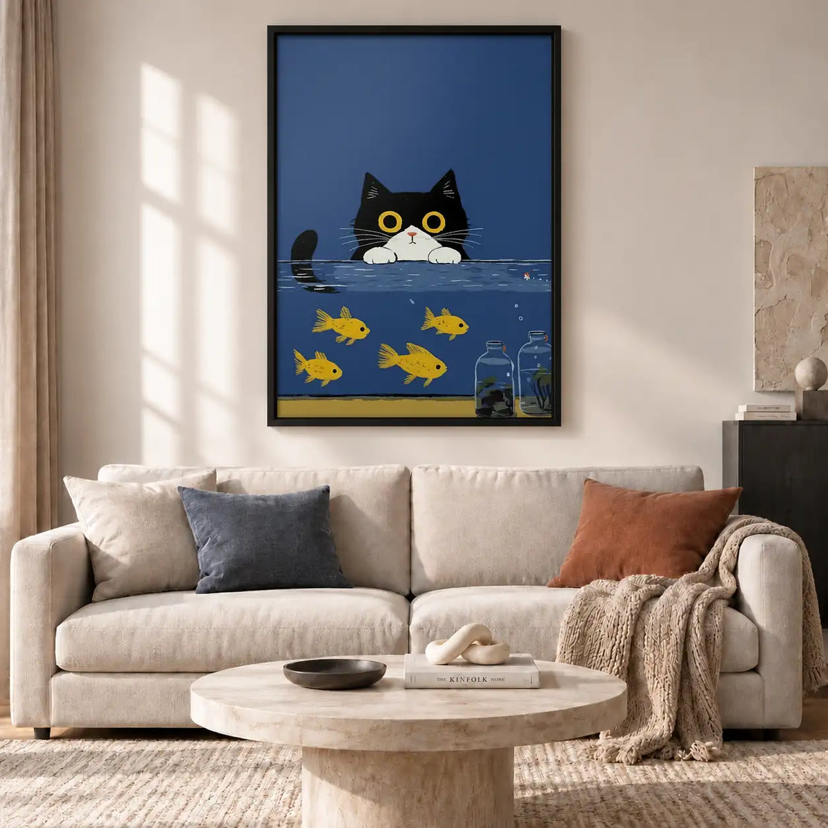Black Cat Watching Golden Fish Wall Art 2