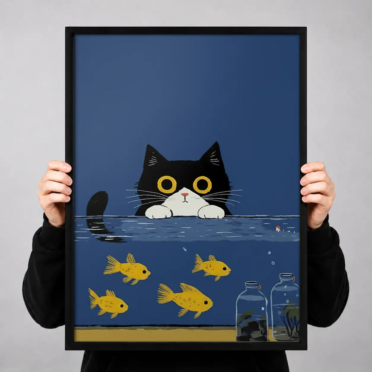 Black Cat Watching Golden Fish Wall Art 3