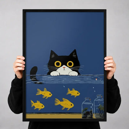 Black Cat Watching Golden Fish Wall Art 3