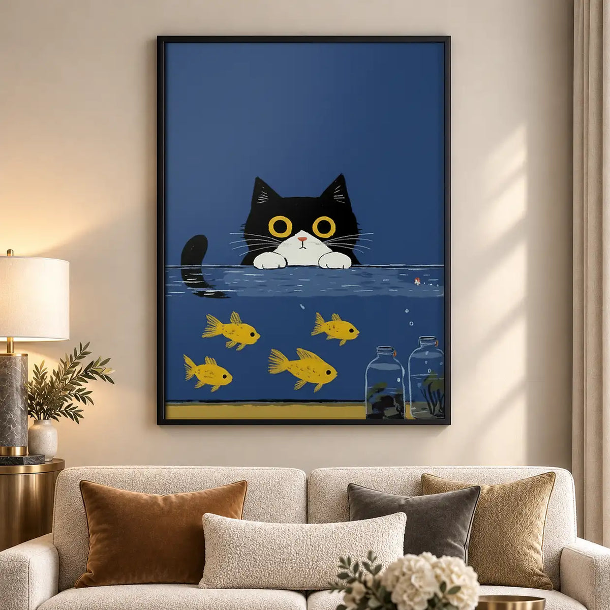Black Cat Watching Golden Fish Wall Art 5