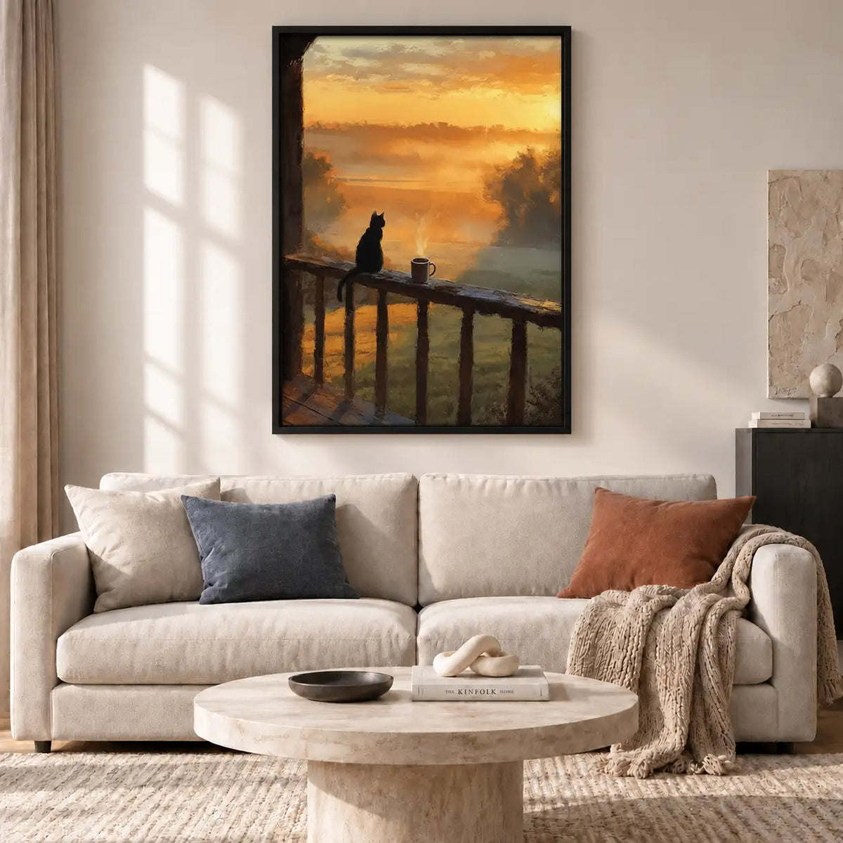 Black Cat Watching Golden Sunset Wall Art 2