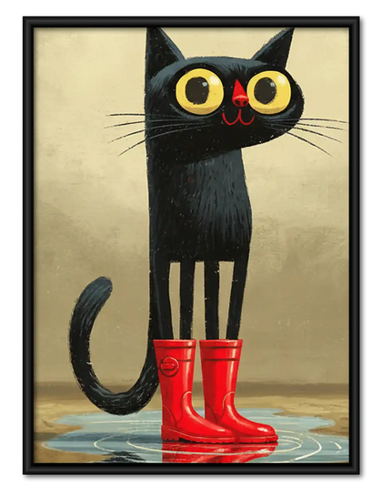 Black Cat Wearing Red Rain Boots Wall Art
