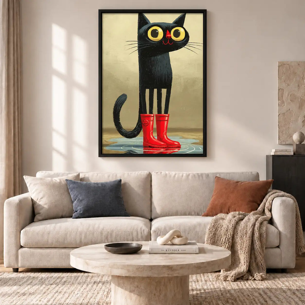 Black Cat Wearing Red Rain Boots Wall Art 2