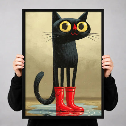 Black Cat Wearing Red Rain Boots Wall Art 3