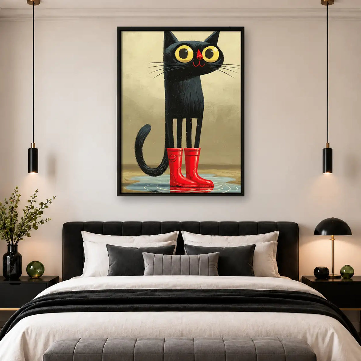 Black Cat Wearing Red Rain Boots Wall Art 4