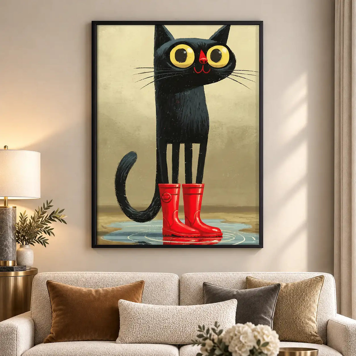 Black Cat Wearing Red Rain Boots Wall Art 5