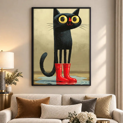Black Cat Wearing Red Rain Boots Wall Art 5
