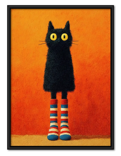 Black Cat Wearing Striped Socks Wall Art 1