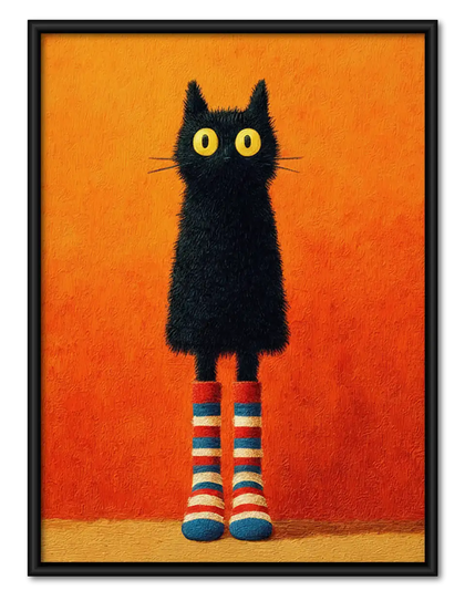 Black Cat Wearing Striped Socks Wall Art