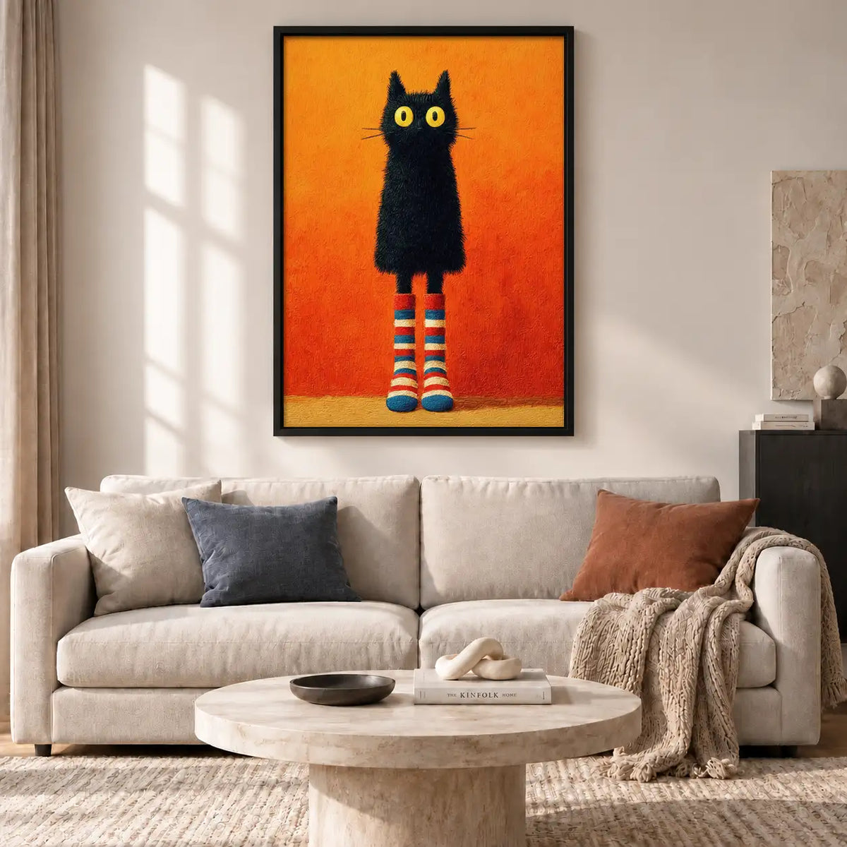 Black Cat Wearing Striped Socks Wall Art 2