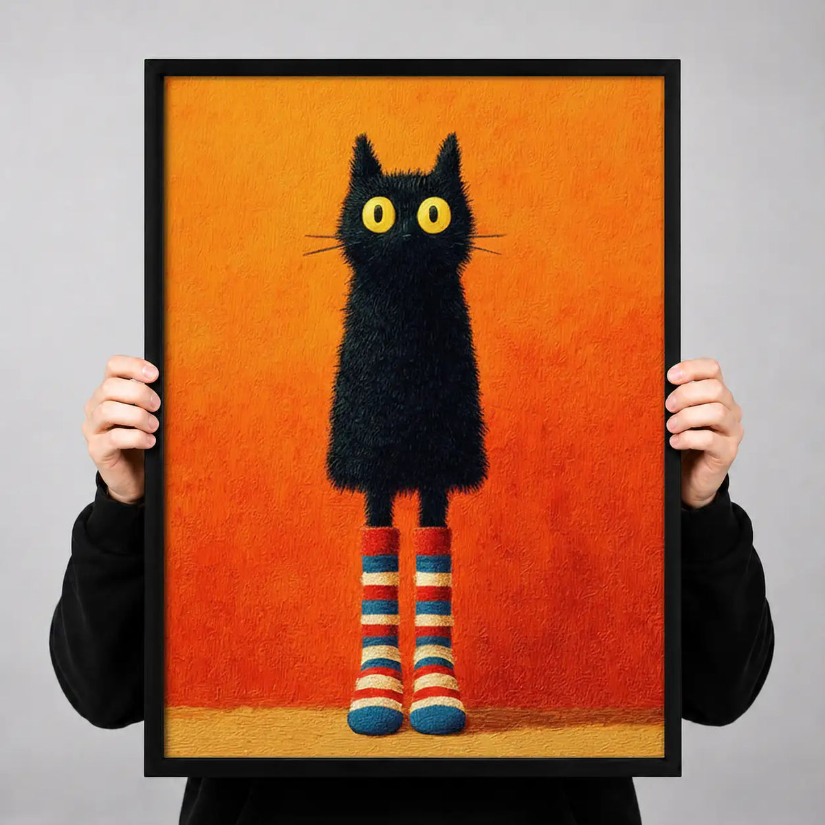 Black Cat Wearing Striped Socks Wall Art 3