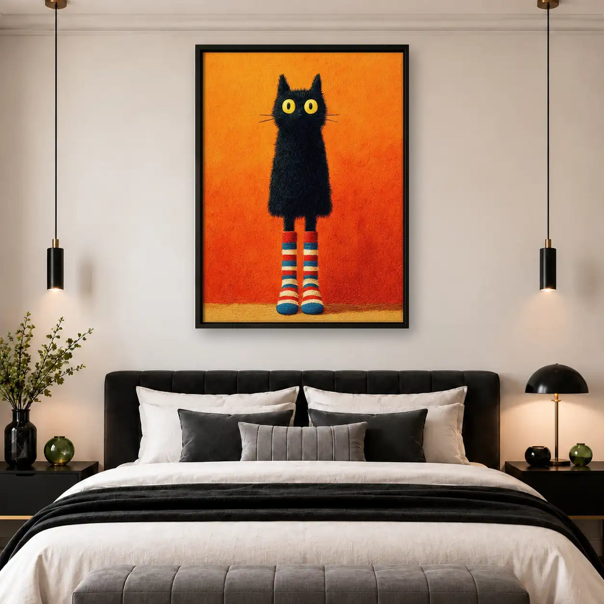 Black Cat Wearing Striped Socks Wall Art 4