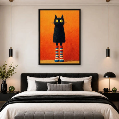 Black Cat Wearing Striped Socks Wall Art 4