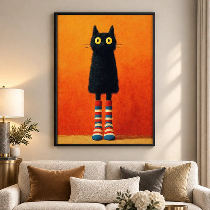Black Cat Wearing Striped Socks Wall Art 5