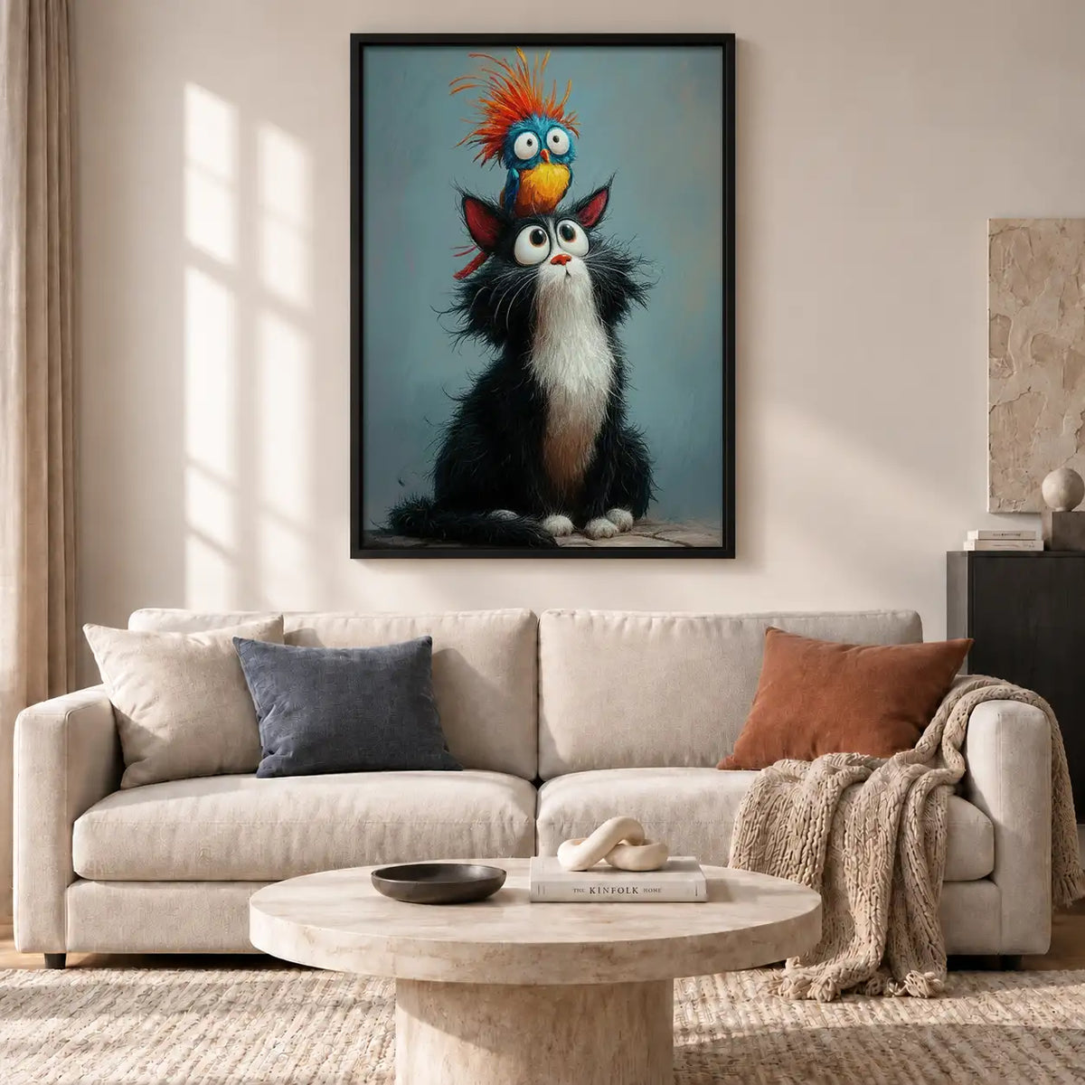 Black Cat with Blue Bird on Head Wall Art 2