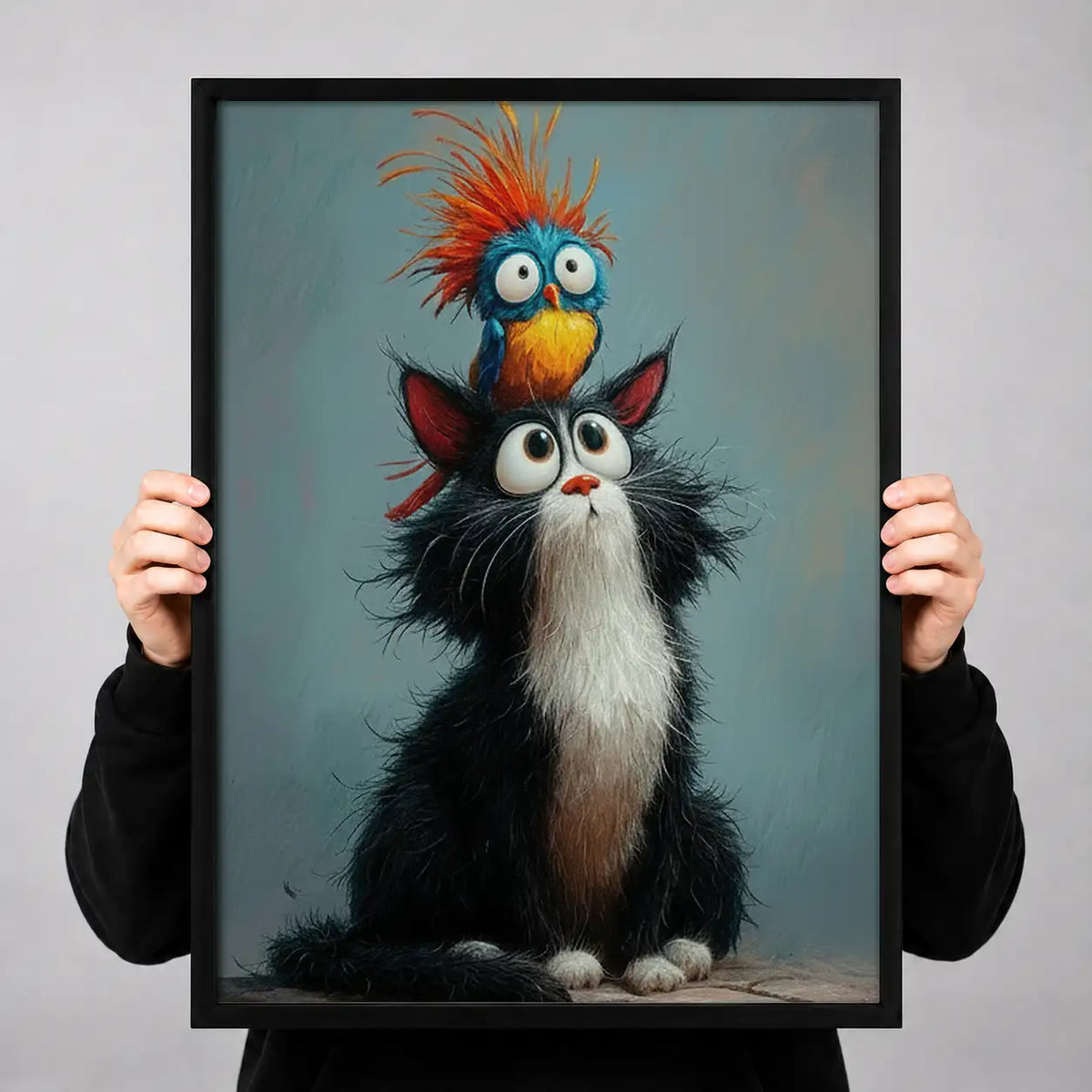 Black Cat with Blue Bird on Head Wall Art 3