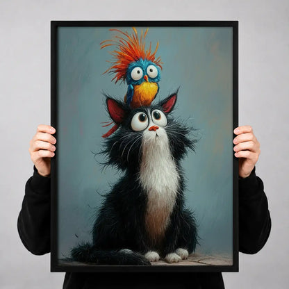 Black Cat with Blue Bird on Head Wall Art 3