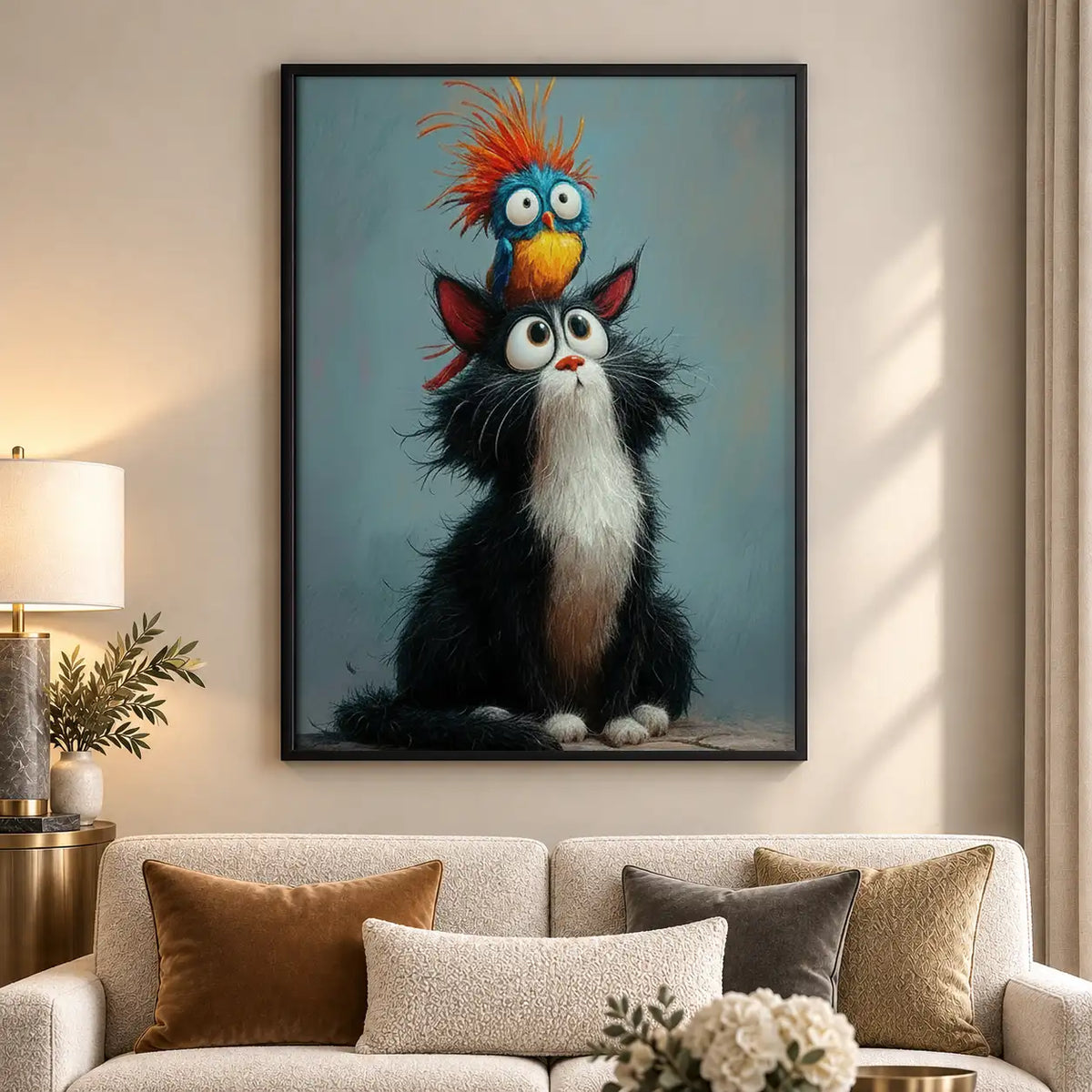 Black Cat with Blue Bird on Head Wall Art 5