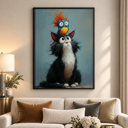 Black Cat with Blue Bird on Head Wall Art 5