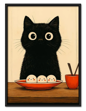 Black Cat with Breakfast Eggs Wall Art