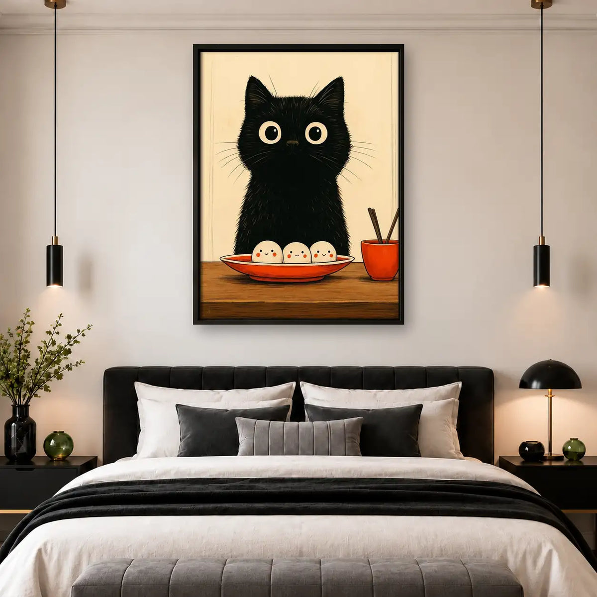 Black Cat with Breakfast Eggs Wall Art 4